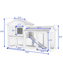 Sandinrayli 2-Tier Outdoor Wooden Rabbit Chicken Pet Hutch House with Run, Elevated Retreat, Ramp, Door