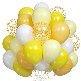 BTZO Balloons, 50 Pieces, 10 Inch Round Standard Color Confetti Latex Balloons Decoration, Birthday, Wedding, Party, Festival, Cultural Festival, Yellow, White, Gold, 5 Assorted Colors