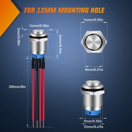 Nilight 12mm Push Button Switch 5PCS with Pre Wired Harness 12V 24V Stainless Steel Self Locking Latching LED Round Switches SPDT 4Pin Waterproof Metal for Boats Cars Truck