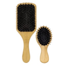 EcoGreen® - cepillo cuadrado + MINI ovalado fabricados de Bambú con cerdas naturales de Jabalí, estimula el foliculo piloso y promueve el crecimiento del cabello.