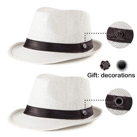 LADYBRO XL Straw Fedora Hats for Men Summer Trilby Beach Travel Panama Casual, 7 1/2 (US, Numeric, 7 1/2, White)