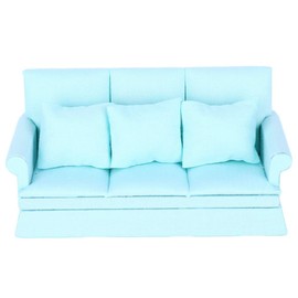 SPYMINNPOO Dollhouse Sofa, 1:12 Dollhouse Mini Sofa Couch with 3 Cushions, Living Room Furniture, Wooden Dollhouse Furniture Decoration Accessories (Blue)