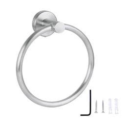 JZK 16cm Brushed silver bathroom towel holder wall mounted, morden round towel rail, bathroom stainless steel towel rack, stylish towel ring for bathroom accessory, toilet