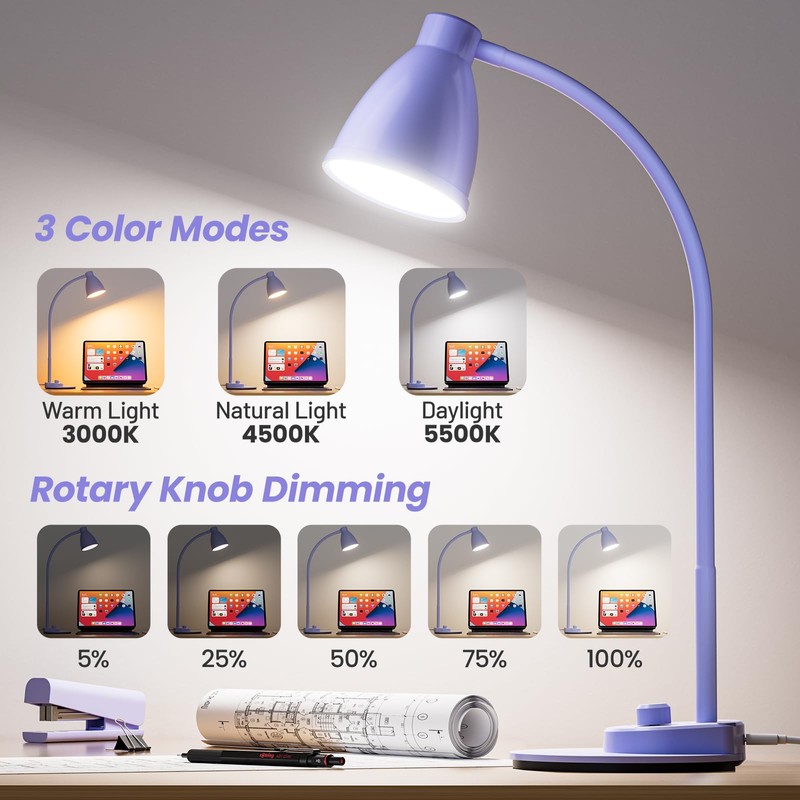 BOHON LED Desk Lamp with USB Charging Port, 3 Color