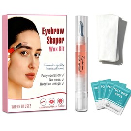 Eyebrow Wax Kit, Eyebrow Shaper Pen, Sugar Wax Wand, Facial Hair Removal for Eyebrow, Upper Lip, Cheek, and Moustache at Home with 50 Cotton Strips and 6 Calming Wipes for All Skin Types for Women