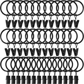 WeeksEight 40 Pack Black Curtain Rings with Clips, Curtain Hooks Hangers Clip Rings for Hanging Drapes Bows Hat, Drapery Rings 1.26 in I D, Fits up to 1 in Diameter Curtain Rod.