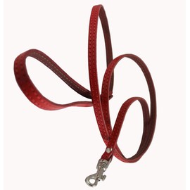 4' Genuine Leather Classic Dog Leash Red 3/8" Wide for Smallest Breeds and Puppies