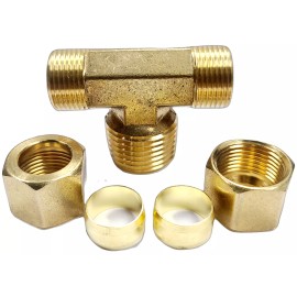 1/2 Tube OD Compression x 1/2 Male NPT Branch Tee Fitting - HVAC - Air Ride