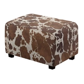 Talayituse Brown Cow Print Stretch Velvet Ottoman Slipcover Rectangle Folding Storage Stool Ottoman Cover Breathable Footstool Covers Slipcover Chair Covers for Living Room, S