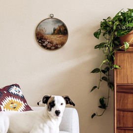 TLESKE Vintage Fall Wildflower Flower Round Wall Art Decor Framed 10x10, Autumn Floral Canvas Wall Art Prints Artwork, Moody Rustic Farmhouse Wall Hanging Room Door Decor for Bedroom Living Room