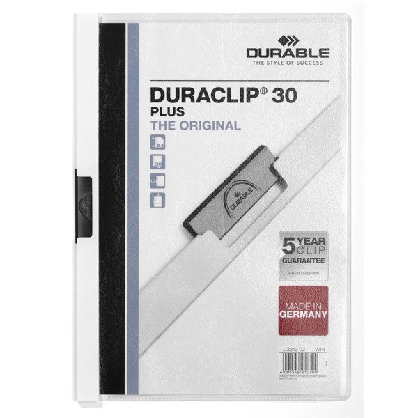 Durable Duraclip Plus Clip File For 1-30 Sheets A4 - White (Pack Of 25)