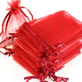 Time to Sparkle 25 Pieces Pouches Organza Gift Bags Oragnza Wedding Favour Bags Jewellery Packing (Red, 7x9cm)