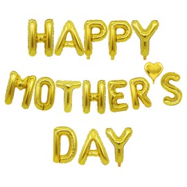 Totelux Happy Mother's Day Balloons Kit 16’’ Letter Heart Foil Balloons Gold Aluminum Balloons Set for Mothers Day Party Decorations Birthday Holiday Celebration Supplies (16PCS)