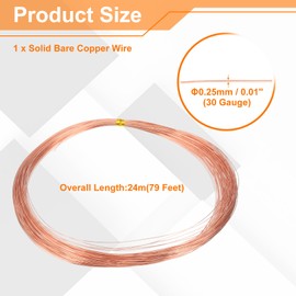 MECCANIXITY 99.9% Solid Bare Copper Wire, Soft Pure Copper Crafting Wire 79 Feet 30 Gauge (0.25mm) for Crafts Jewelry Making Electroculture Gardening (24m)