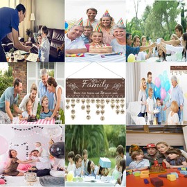 FAMIONE Gifts for Parents Wooden Birthday Reminder Calendar Plaque Board Wall Hanging for Family Decor [100 Wood Tags with Holes/Family Sayings Pattern]