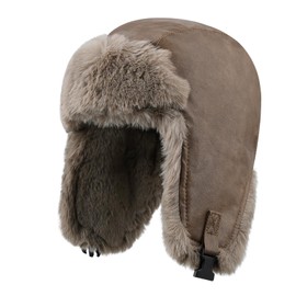 Clakllie Men's Trapper Bomber Cap Eskimo Hat Winter Warm Trooper with Earflaps Outdoor Ski Cap Leather Aviator Cap,Brown