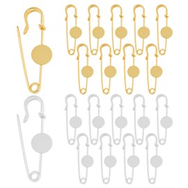 SUPERFINDINGS 20Pcs 12mm Blank Safety Pin, Alloy Brooch Clasps Pin Base Setting Golden and Silver Safety Pins Brooch Findings 2Colors Flat Round Brooch Pin for Lapel Pin Making