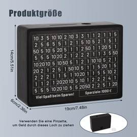 Lvefyti Wooden Money Box with Numbers, Retro Money Box with Marker, Money Box with Savings Target, Reusable Money Box €500 €1,000 €2,000 €3,000 €5,000 €10,000 Euro