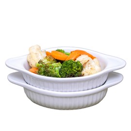 Set of 2 White Ribbed Oval Roasting Dishes 21cm Ceramic Pie Veg Oven Roasters