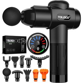 TOLOCO EM26 Massage Gun, sleek black design for deep tissue relief, features 10 massage heads and a silent motor— Comfort and perfect gift for anyone. - Color: Black