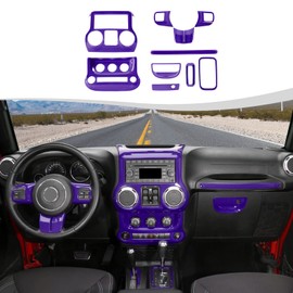 SQQP 10PCS Full Set Interior Trim Kit for 2011-2018 Jeep Wrangler JK JKU,Center Console Steering Wheel Trim, Dashboard Conditioning Switch Co-Pilot Handle Armrest Box Gear Shift Cover Trim(Purple)