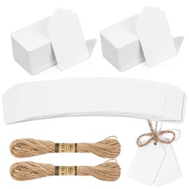 Gift Tags Kraft Paper Tags Labels 150 Pieces, 3 x 5 cm Small Kraft Paper Labels Tags with 20 Metres Jute String, Gift Tags for Wedding Gifts for Crafts, White