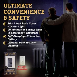 briteOWL - Lighted Outlet Cover Plate & LED Night Light, Wall Outlet Cover for Power Outages During Ice Storm & Hurricanes, Preparedness Items, 3-Pack White Decora Electrical Outlets Plug Covers