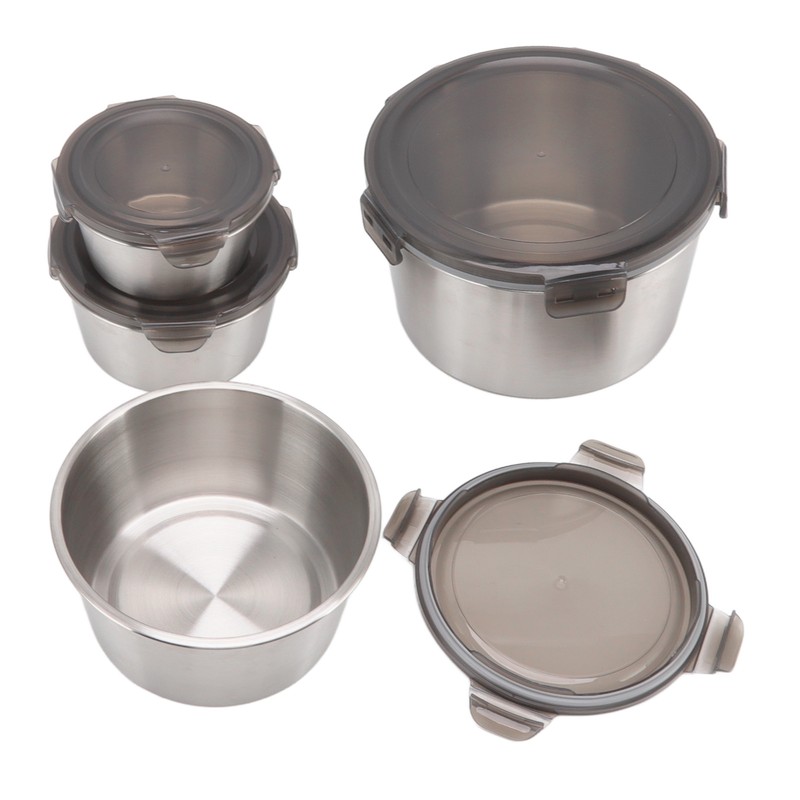 4Pcs Stainless Steel Preservation Box Large Capacity Round Food Storage
