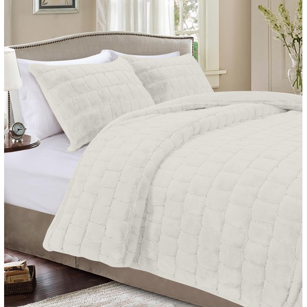 Elegant Comfort Luxurious Fluffy 3-Piece Faux Fur Comforter Set -