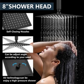 Aolemi Ceiling Mount Shower System Rain Shower Head with Handheld Spray High Pressure Shower Faucet Set Rough-in Valve Shower Trim Kit Included Bathroom Brushed Nickel 8 Inch Ceiling Shower Head