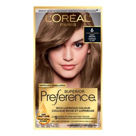 L'Oreal Paris Superior Preference Hair Dye, Hair Color for Women, 6 Light Brown Hair Dye, Permanent Hair Color, 100% Grey Coverage, 9 weeks of Luminous Fade-Defying, 1 Hair Dye Kit (Packaging May Vary)