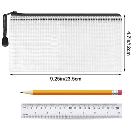 Mesh Pencil Pouch Zipper File Bags, 12PCS Clear Pencil Case Plastic Wallets Folders Waterproof Travel Storage Pouch for School Supplies, Bills, Cosmetics, Stationery and Travel Accessories,Black