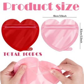 SSuirk 100Pcs Heart-Shaped Jewelry Bags - Clear Resealable Zip Lock Baggies, 10x10cm, Ideal for Valentine’s Day & Small Business Packaging, Available in Red