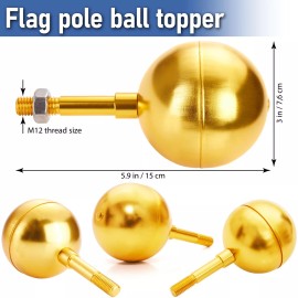 BRUBAKER Golden Flag Pole Topper Ball - 3 Inch Aluminum Flagpole Top Gold -