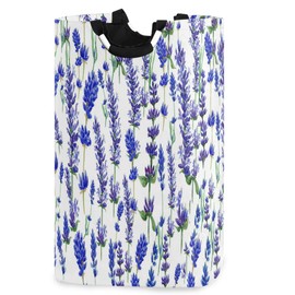 visesunny Collapsible Laundry Basket Purple Lavender Flower Large Laundry Hamper with Handle Toys and Clothing Organization for Bathroom, Bedroom, Home, Dorm, Travel