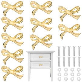 10 Pcs Bow Shape Cabinets Knobs, Brass Bow Drawer Knobs Vintage Gold Bow Dresser Handles Decorative for Home Kitchen Cabinet Hardware Cupboard Drawer Pulls