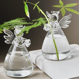 Yardwe 2Pcs Glass Hydroponic Flower Vase, Angel-Shaped Clear Glass Planter for Indoor Plants, Decorative Transparent Propagation Container for Living Room, Bedroom, or Office, 3.74x2.16 Inch