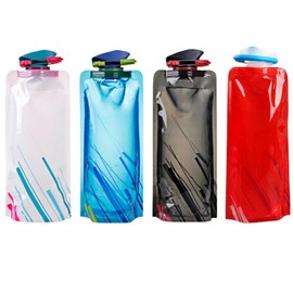 Accfore Foldable Water Bottle Set of 4, Flexible Foldable Reusable Water Bottles for Hiking, Travel, Adventure, 700 ml (Black+Red+White+Blue)