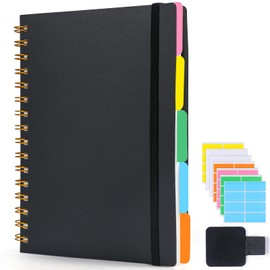 ihaspoko A5 Spiral Notebook with Coloured Dividers PVC Cover Ideal for School, Office and Everyday Use, 21.5 x 15.8 cm (Black)