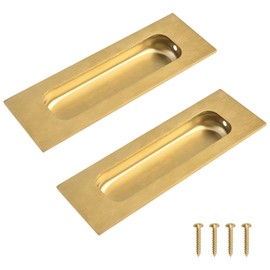 MOROBOR 2pcs Square Brushed Gold Flush Pulls Recessed Finger Pulls, 4.7 Inch Length Sliding Door Handles, Stainless Steel Cabinet Pulls for Wardrobe Drawer Pulls