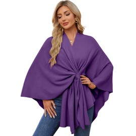 PULI Women's Elegant Shawl Wraps Soft Open Front Poncho Sweater for Spring Fall Winter Purple