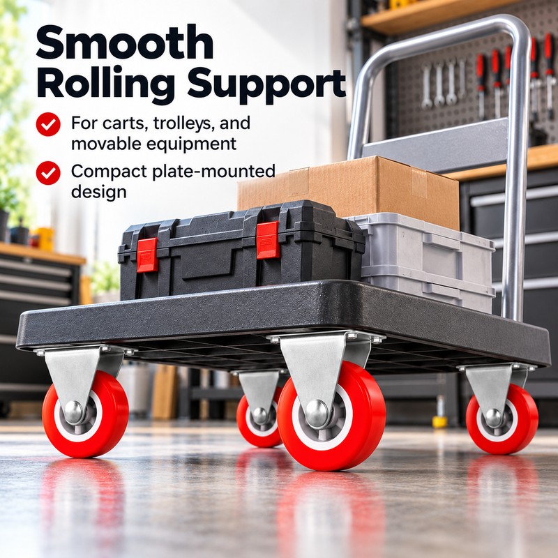4-Pack Red PVC Swivel Caster Wheels, 1-Inch Furniture Replacement Casters