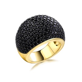 RANDES Black Stone Band Rings for Women 925 Sterling Silver Created Black Diamond Dome Ring Chunky Gold Statement Cocktail Rings Size 10