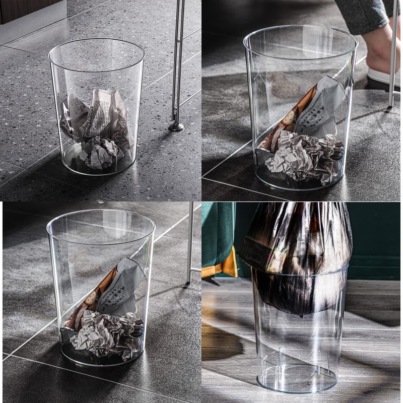 Okllen 2 Pack Plastic Waste Basket, Clear Round Trash Can