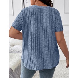 Koscacy Plus Size V Neck Tops for Women Date Night Outfit Teacher Travel Clothes Womans Oversized Clothing Plain T Shirts Sky Blue 5XL