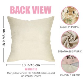 Fahrendom Happy Easter Bunny Decorative Throw Pillow Covers 18 x 18 Set of 4, Hello Peeps Rabbit Lily Flowers Porch Patio Outdoor Pillowcase, Plaid Check Polka Dot Farmhouse Cushion Case Home Decor