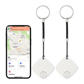Key Finder, Bluetooth Tracker Locator, Works with Apple Find My(iOS Only), Smart tag Item Finder with Key Chain, Smart Item Locator for Keys, Bags, Luggage, Pet, Battery Included (2Pack-White)