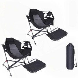 WGOS Hammock Chair, Hammock Camping Chair with Removable Footrest, Rocking Chair Outdoor, Camping Chair Swing, Hammock with Stand, Carry Bag, Cup Holder (2 Pack)