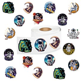 500Pcs Astronaut Stickers, Cool Cartoon 1 Inch Labels with 10 Patterns Decal Rolls Self Adhesive Seals for Scrapbooking Cards Envelopes， Gifts for Kids Teens Adults for Party Supply Reward…