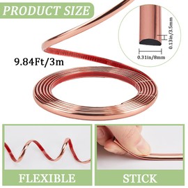 CRASPIRE 10Ft Peel and Stick Molding Trim Flexible Self-Adhesive Decorative Strip Rose Gold Waterproof Wall Tile Edge Metallic Mirror Frame Bendable Caulk Strip for Ceiling Floor Tables Cabinet Tile